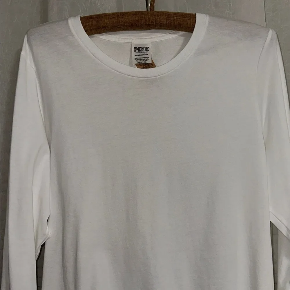 PINK VS XL White Classic Crewneck Long Sleeve Lightweight Tee